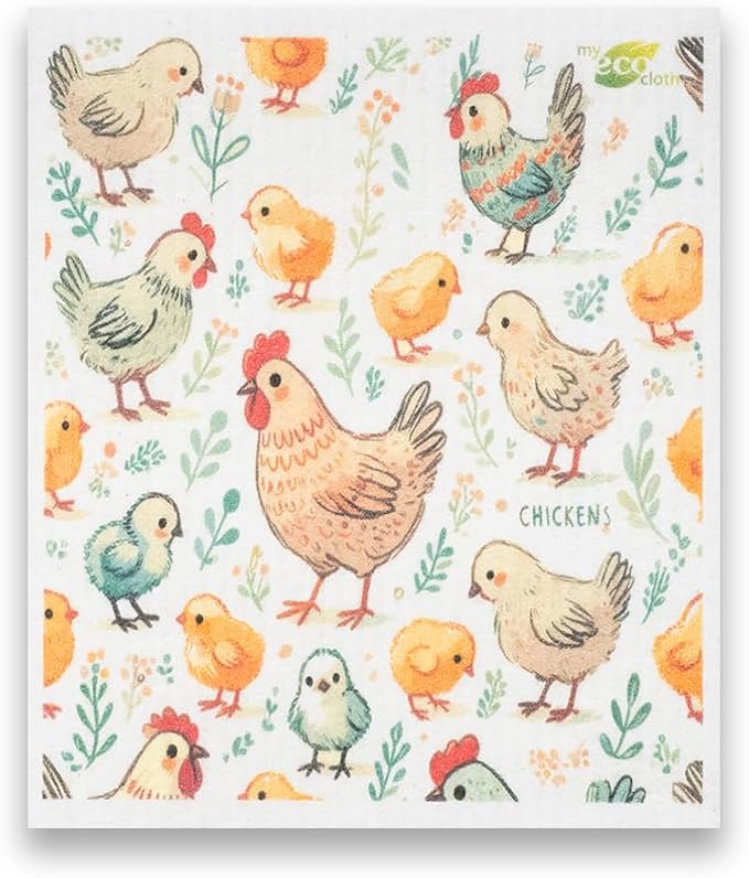 SWEDEdishcloths - Cellulose Sponge Dish Towels - Mixed Set of 6 (One of Each Design) Chickens Swedish Dish Cloths