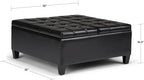 SIMPLIHOME Harrison 36 inch Wide Transitional Square Coffee Table Storage Ottoman in Midnight Black Vegan Faux Leather, Assembled, For the Living Room and Bedroom