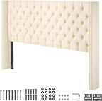 VEVOR Headboard, King Size Headboard with Adjustable Height, Comfortable Diamond Tufted for King Size Bed, W84.1 x H (54.33-60.24) x D 8.27 in, Ideal for Bedroom, Hotel, Homestay, Dormitory, Cream