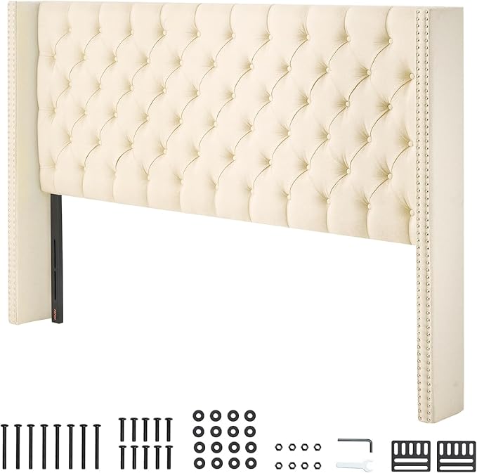 VEVOR Headboard, King Size Headboard with Adjustable Height, Comfortable Diamond Tufted for King Size Bed, W84.1 x H (54.33-60.24) x D 8.27 in, Ideal for Bedroom, Hotel, Homestay, Dormitory, Cream