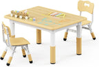 Brelley Kids Table and 2 Chairs Set, Height Adjustable Toddler Desk 31.5" L x 23.6" W and Chair Set, Graffiti Desktop, Classroom/Daycare/Home, Children Multi-Activity Table for Ages 2-8