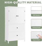 Tall Storage Cabinet, Bathroom Floor Freestanding Storage Cabinet with 2 Doors and 2 Drawers for Bathroom, Office, Living Room, White