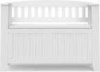 SIMPLIHOME Acadian Entryway Storage Bench - 36 inch Wide Solid Wood Small Hallway Seat in White, Transitional Bench for Mudroom or Entryway with Lift-Up Lid, 2 Compartments and Slatted Backrest
