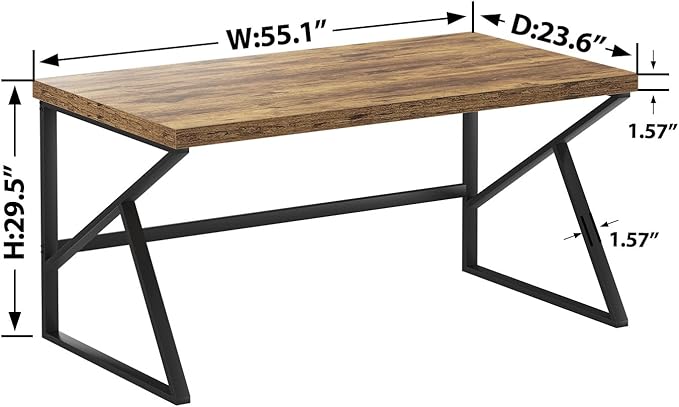 HSH Rustic Brown Desk, Industrial Home Office Computer Desk, Farmhouse Metal and Wood Computer Table, Simple Bedroom Laptop PC Desk for Student Writing Study Gaming Executive Workstation, 55 in