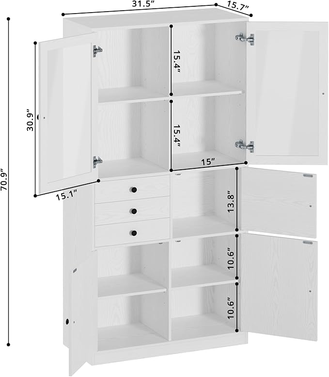 IRONCK Bookcase with Doors, Bookcases and Bookshelves with Drawers, 5 Tier Book Shelf with Acrylic Doors, Display Shelf for Living Room, Home Office, Study, White