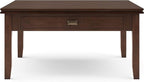 SIMPLIHOME Artisan Square Coffee Table - 36 inch Wide Solid Wood Transitional Cocktail Table in Russet Brown, Classic Living Room Table with Slatted Open Shelf and Contemporary Framed Top Design
