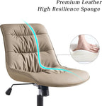 Kidol & Shellder Faux Leather Office Chair, Adjustable Swivel Height Task Chair, Rolling Wheels & Soft Backrest - Armless Ergonomic Desk Chair for Home, Office,Vanity,Gaming（Khaki）