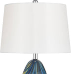 Possini Euro Design Pablo Modern Table Lamp 27" Tall Swirling Multi Color Blue Hand Blown Art Glass Metal White Tapered Drum Shade Decor for Living Room Bedroom House Bedside Home (Color May Vary)