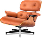 Top Grain Leather, Mid Century Chaise Lounge Chair and Ottoman, Modern Chair Classic Design, Heavy Duty Base Support for Living Room Study Lounge Office, Palisander-Brown, Heightening