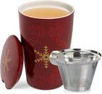 Tea Forte Double-Walled Ceramic Kati Cup, Removable Stainless Steel Infuser Basket and Lid, Steeps 12 oz Loose Leaf Tea, Dishwasher & Microwave Safe, Warming Joy