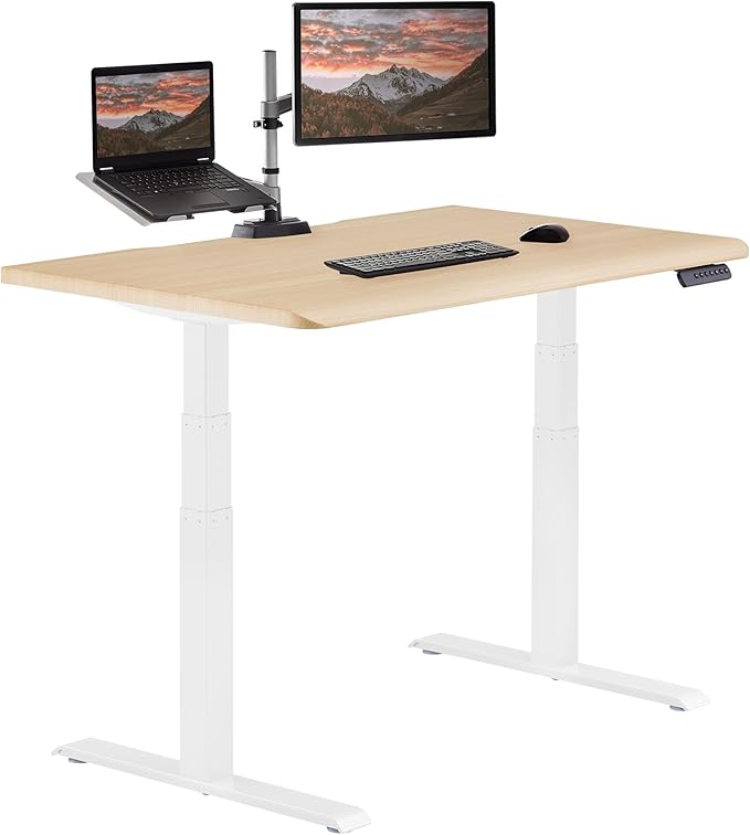 Vari ComfortEdge 48x30 Inch Electric Standing Desk – Height Adjustable Sit Stand VariDesk with Memory Presets, Sloped Edge, 220 LB Capacity + Tool-Free Assembly (Light Wood)