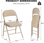 6 Pack Khaki Folding Chairs with Padded Cushion for Outside, Portable Stackable Commercial Metal Foldable Chairs with Steel Frame for Home Events Office Wedding Party, 350lbs Capacity