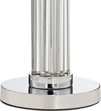 Possini Euro Design Cadence Modern Table Lamp 30" Tall with USB Dimmer Linear Clear Glass Rod White Linen Drum Shade for Bedroom Living Room House Bedside Nightstand Home Office Entryway Family