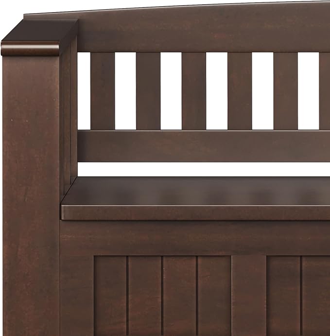 SIMPLIHOME Acadian Entryway Storage Bench - 48 inch Wide Solid Wood Hallway Seat with Shelf in Brunette Brown, Transitional Bench for Entryway or Living Room with Open Storage and Slatted Bottom