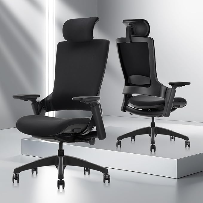 CLATINA Ergonomic High Swivel Executive Chair with Adjustable Height Head 3D Arm Rest Lumbar Support and Upholstered Back for Home Office Black