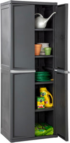 Sterilite 2-Pack 4 Shelf Cabinet, Lockable Utility Storage w/ Adjustable Shelves, Gray - Plastic Shelving Unit for Organizing Garage, Pantry, Basement, Laundry Room or Mudroom