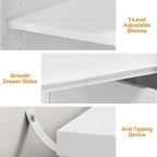 RoyalCraft L Shaped Home Office Desk, Extendable and Rotatable Desk with 3 Drawers and Door, Corner Computer Desk, Modern Study Writing Table for Bedroom, Home Office, White