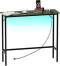 Narrow Console Table with Led Light and Charging Station，29.5" Small Entryway Table，Display Table，Entryway Hallway Thin Sofa Table Behind Sofa, Small Spaces, Living Room, Green and Black