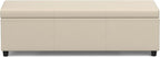 SIMPLIHOME Avalon 54 inch Wide Contemporary Rectangle Extra Large Storage Ottoman Bench in Satin Cream PU Faux Leather, Assembled, for The Living Room, Entryway and Family Room