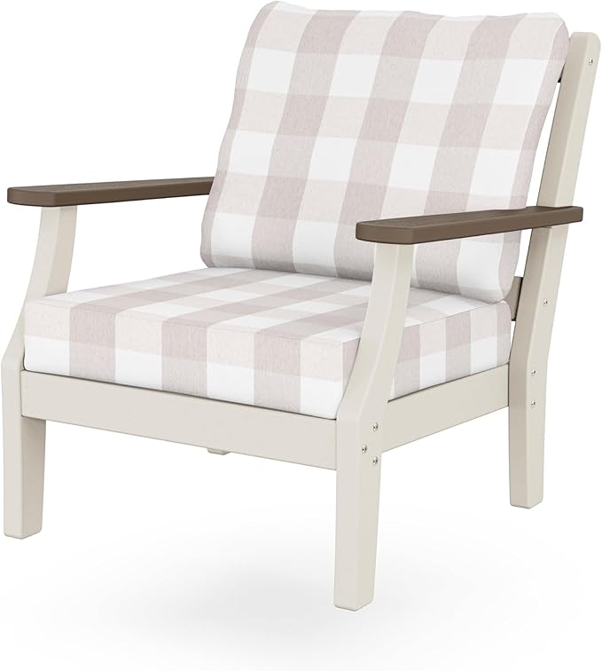 Martha Stewart by POLYWOOD® Chinoiserie Deep Seating Chair in Sand/Kona/Buffalo Plaid Dune Burlap