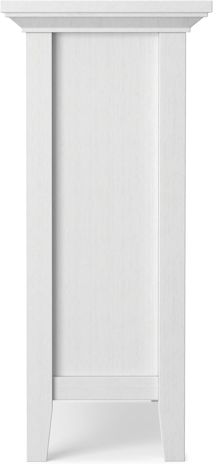 SIMPLIHOME Redmond SOLID WOOD 32 inch Wide Transitional Low Storage Cabinet in White for the Living Room, Entryway and Family Room
