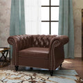 Living Room Chair, Modern Leather Chesterfield Sofa Chair, Mid Century Single Sofa Couch Chair with Tufted Back and Rolled Arms, Accent Sofa Chair for Living Room Apartment, Brown