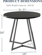 VECELO Round Dining Room Table with Wood Grain Tabletop and Steel Frame, for Kitchen, Living Room, Office, Conference, 2 to 4 Person, Black