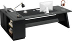 Tribesigns L-Shaped Executive Desk, 78-Inch Modern Office Desk with Drawers and Lateral File Cabinet, Large Bussiness Furniture with Storage Shelves, Workstation for Home Office (Grey + Black)