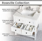 Hanover Roseville 31'' Vanity Cabinet with Sink Combo for Bathroom, Powder Room | Pre-Assembled Cabinet | 2 Drawers, Bottom Shelf | Artificial Stone Countertop | White Cabinet | HANVN0108-31-1WH