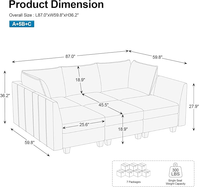 Belffin Modular Sectional Sofa Chenille Sleeper Sectional Couch with Storage Modular Sofa Bed for Living Room, 6 Seats, Light Grey