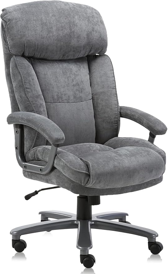 CLATINA Big and Tall Executive Office Chair, Extra Wide Seat, 800 LBS Capacity Heavy Duty Ergonomic Cloth Desk Chair with Wheels and Padded Armrests, High Back Fabric Computer Task Chair, Grey