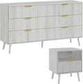 LYNSOM Fluted Dresser and Nightstand Sets 2 Piece, 1-Drawer Nightstands and 6-Drawers Dresser, Wood Bedroom Furniture Set for Home, Bedroom, Hallway, White