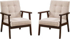 Bonzy Home Fabric Mid-Century Modern Accent Chair Set of 2, Upholstered Armchair with Solid Wood Frame, Reading Chair for Living Room, Bedroom