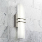 Possini Euro Design Exeter Modern Wall Lights Set of 2 Brushed Nickel Silver Hardwired 4 1/2" LED Fixture White Rectangular Glass Shade for Bedroom Bathroom Vanity Living Room Home Hallway Dining
