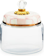 MACKENZIE-CHILDS Rosy Check Kitchen Canister, Decorative Pink-and-White Glass Storage Jar with Lid, Small