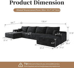 135.4" Large Cloud Modular Sectional Couch with Ottoman, Minimalist Upholstered Couches, Comfort U Shaped Sofa for Living Room,Deep Seat Corner Couch，No Assembly Required (Black,Left Facing Chaise)