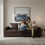 Naomi Home Freya Genuine Leather Sofa - Luxurious Comfort, Goose Feather Cushion Filling, Square Arm Design, Sturdy Block Legs, Elegant Espresso - Ideal for Living Room, Office, or Bedroom