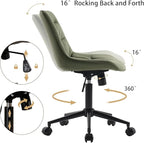 Kidol & Shellder Faux Leather Office Chair, Adjustable Swivel Height Task Chair, Rolling Wheels & Soft Backrest - Armless Ergonomic Desk Chair for Home, Office,Vanity,Gaming（Bean-Green）