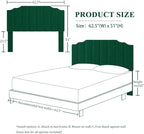 Queen Size Headboard Only, Velvet Wall Mounted Headboard Queen/Full Size for Adjustable Bed, Modern Vertical Channel Design with Curved Tufted Upholstered Head Board, Jade Green