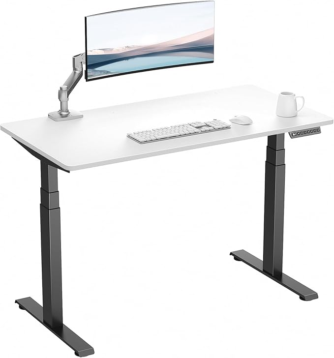 3 Stages Dual Motor Electric Standing Desk with One Piece Desktop, 48 x 24 Inch Adjustable Height Sit to Stand Up Desk for Home Office, Work & Study, Black Frame & White Desktop (2 Packages)