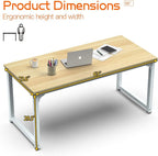 NSdirect 63" Computer Desk,Large Home Office Desk Wide Workstation 1 inch Thicker Tabletop for Writing,Games and Home Work PC Desk Modern Finish Wood Board and Sturdy Steel Legs,Oak+White