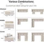 WJShome Cloud Couch Modular Sectional Sofa,102inch Corduroy Couch 2 Seater LoveSofa,Beige Convertible Sectional Sofa for Living Room, Cushion Covers Removable& Washable