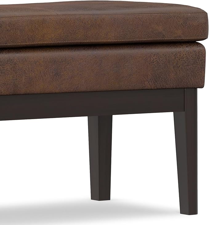 SIMPLIHOME Carlson 45-inch Wide Vegan Faux Leather Ottoman Bench in Distressed Black with Solid Wood Frame for Living Room, Entryway, or Bedroom