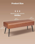 VEVOR Leather Bedroom Bench, PU Leather Bench with Metal Legs and with Stitching for Entryway, Upholstered Shoe Bench Seat, Modern End of The Bed Benches for Living Room, Dining Room, Hallway, Brown