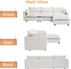 chairus 97" Modular Sectional Sofa with Moveable Ottoman Upholstered Deep Seat Linen Couch Set with Soft Pillows L Shaped Sofa Couch for Living Room, Apartment, Reception Room, 3-Seater/White