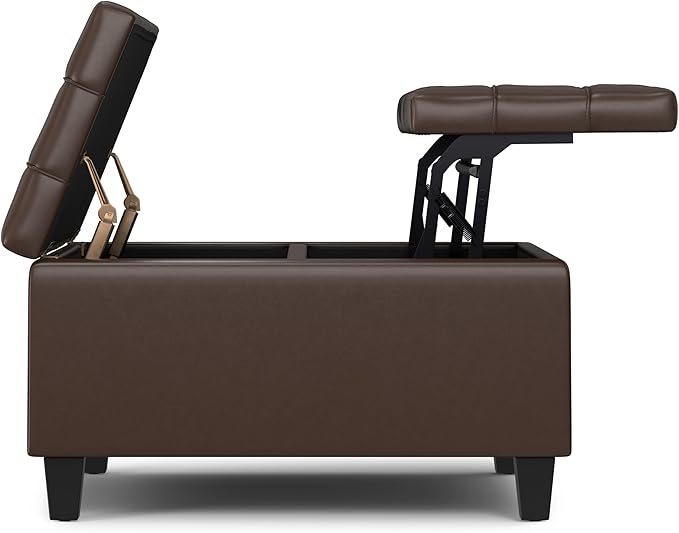 SIMPLIHOME Harrison 30 inch Wide Transitional Square Small Coffee Table Storage Ottoman in Chocolate Brown Vegan Faux Leather, Assembled, for The Living Room and Bedroom