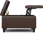 SIMPLIHOME Harrison 30 inch Wide Transitional Square Small Coffee Table Storage Ottoman in Chocolate Brown Vegan Faux Leather, Assembled, for The Living Room and Bedroom