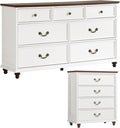 Bedroom Sets, 54" Wide 7 Drawers Dresser and 37" Tall 4 Drawers Dresser, Wooden 2 Piece Bedroom Furniture Set, Chest of Drawer for Bedroom, Home, Living Room, Hallway, White