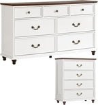 Bedroom Sets, 54" Wide 7 Drawers Dresser and 37" Tall 4 Drawers Dresser, Wooden 2 Piece Bedroom Furniture Set, Chest of Drawer for Bedroom, Home, Living Room, Hallway, White