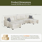 Wanderwell Oversized Modular Sectional Sofa, 6-Seater U Shaped Couches with Movable Ottoman,Corduroy Sectional Couch with Wide and Deep Seats Suitable for Living Room,Bedroom,Apartment (Cream, U-6)